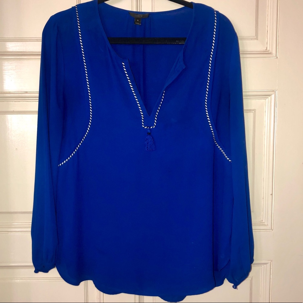 J. Crew Blue Silk Top w/ Rope Detail Size 10